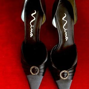 Nina Ladies black silk fabric dress shoe